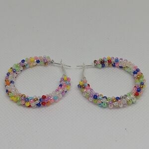 Hand Crafted Multicolor Beaded Hoop Earrings